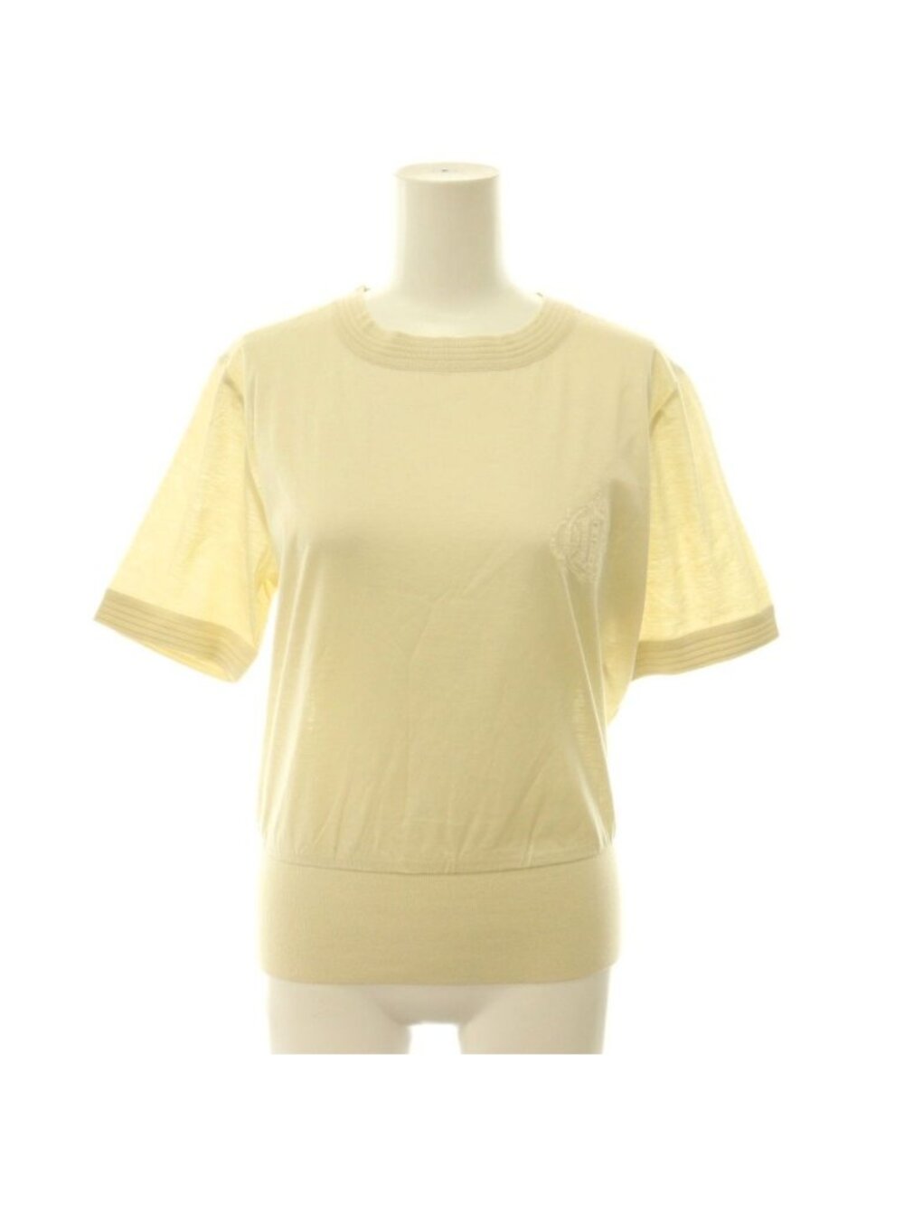 Dior Vintage Embroidery Logo Top Cotton Crew Neck M Light Beige